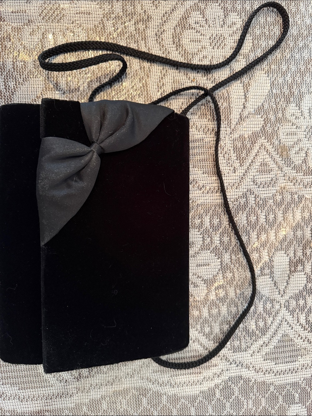 La Regale Black Velvet Mini Crossbody with Bow Detail